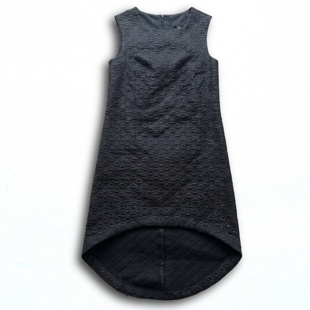 Black Quilted High Low Sleeveless Dress Geometric Textured Evening Gown